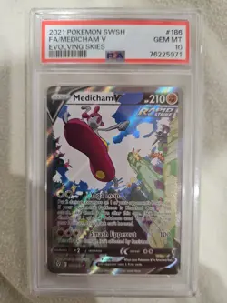 PSA 10 Pokemon TCG Medicham V Evolving Skies 186/203 Holo Ultra Rare - Image 1