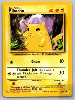 Pikachu 58/102 Common Base Set Unlimited Pokemon Near Mint - Image 1