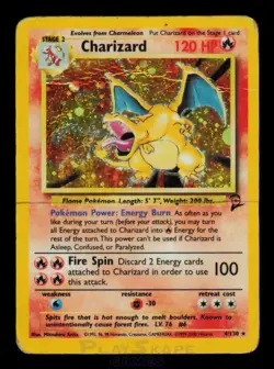 Pokemon Card Charizard 4/130 Base Set 2 Holo Rare Vintage HP Damaged 2000 - Image 1