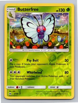Butterfree 3/149 Rare SM Base Set Pokemon Reverse Holo Near Mint - Image 1