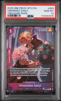 2025 ONE PIECE OP12-LEGACY OF THE MASTER TREASURE RARE VINSMOKE SANJI PSA 10 - Image 1