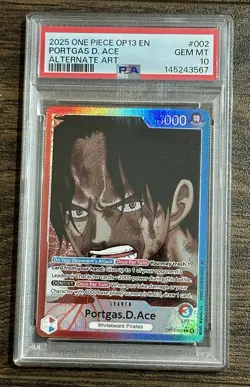 One Piece - OP13-002 Alternate Art Leader - Portgas.D.Ace - PSA 10 - Image 1