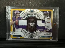 2024 Certified JJ McCarthy Justin Jefferson Stitches in Time Patch Gold RC #/10 - Image 1
