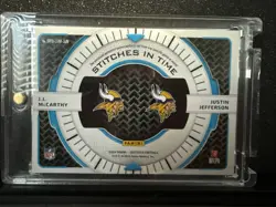 2024 Certified JJ McCarthy Justin Jefferson Stitches in Time Patch Gold RC #/10 - Image 2