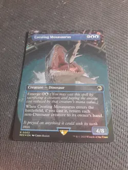 1x FOIL BORDERLESS CRESTING MOSASAURUS - Jurassic Park - MTG Magic the Gathering - Image 1