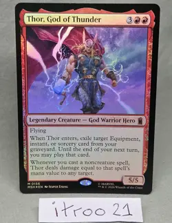 MTG Marvel Super Heroes 0156 Thor, God Of Thunder Foil Mythic Nm Magic - Image 1