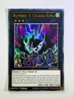 Number 3: Cicada King BLAR-EN028 Ultra Rare 1st Edition YuGiOh Card NM - Image 1