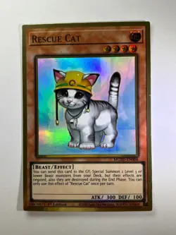 Rescue Cat MGED-EN006 Gold Rare 1st Edition YuGiOh Card NM - Image 1