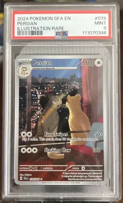 2024 POKEMON SFA EN-SHROUDED FABLE ILLUSTRATION RARE #078 PERSIAN PSA 9 - Image 1