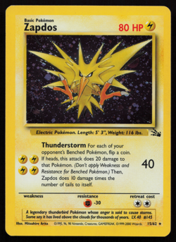 Zapdos 15/62 - Fossil Set - Rare Cosmos Holo - Vintage WOTC Pokemon Card - MP - Image 1