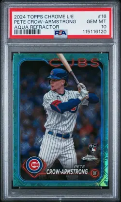 2024 Topps Chrome Logofractor Pete Crow-Armstrong #16 Aqua Refractor /199 PSA 10 - Image 1