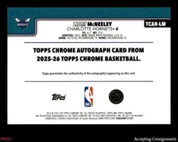 2025-26 Topps Chrome Orange Refractor Liam McNeeley RC Rookie AUTO 02/25 - Image 2