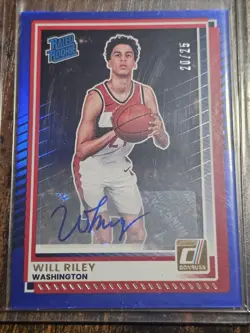2025-26 Panini Donruss Will Riley RC #13 Blue Foil Auto #d 20/25 Wizards Rookie - Image 1