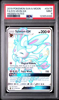 2019 POKEMON SUN & MOON HIDDEN FATES #SV76 FULL ART/SYLVEON GX PSA 9 - Image 1