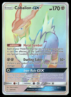 Pokemon Cards Cobalion GX 189/181 Team Up Rare Rainbow NM - Image 1