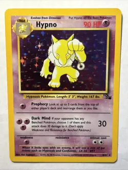 1999 Pokemon TCG Hypno 8/62 Fossil Set Holo Rare Card Vintage WOTC LP+ - Image 1