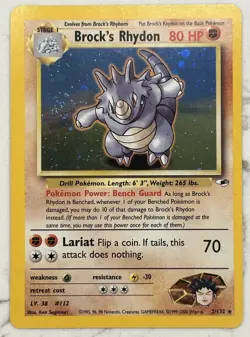 Pokemon Brock’s Rhydon #2/132 Holo Gym Heroes WOTC NM Vintage SWIRL🌀 - Image 2