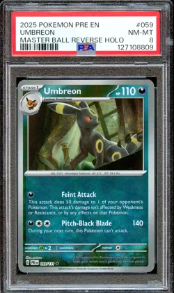 PSA 8 Umbreon 059/131 Masterball Reverse Holo Prismatic Evolutions Pokemon Card - Image 1
