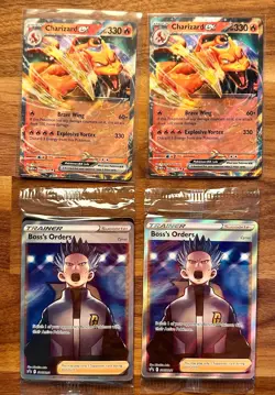 Pokemon TCG 151 Charizard ex (x2) + 2 Boss's Orders Promos (Sealed) - Image 1