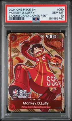 2024 ONE PIECE PROMOS BANDAI CARD GAMES FEST #080 MONKEY D. LUFFY PSA 10 - Image 1