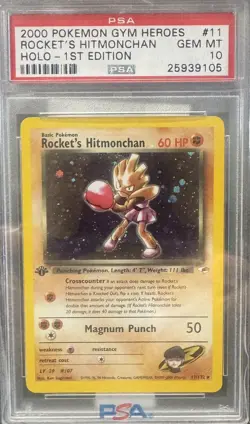 Pokemon Rocket's Hitmonchan Gym Heroes Holo 11/132 1st Edition PSA 10 Gem Mint - Image 1