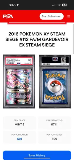 Pokemon M Gardevoir EX Full Art Holo Rare Card Steam Siege 112/114 PSA 9 - Image 3