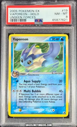 Vaporeon 19/115 Holo Pokemon EX Unseen Forces - PSA 8 - Image 1