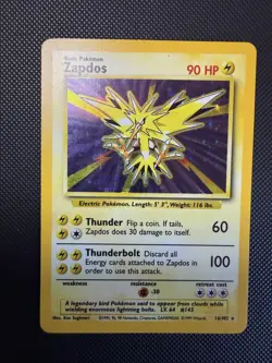 Zapdos 16/102 Holo Base Set Unlimited Pokemon MP Base Set Unlimited WOTC - Image 1