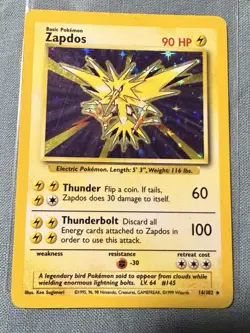 Zapdos Base Set 16/102 Holo Unlimited Holo Rare Pokemon TCG - MP - Image 1