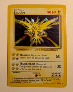 Pokemon Zapdos Card 16/102 Base Set Holo Rare Vintage 1999 WOTC MP+/LP - Image 1