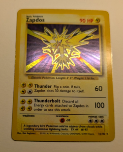 Pokemon Zapdos Card 16/102 Base Set Holo Rare Vintage 1999 WOTC MP+/LP - Image 2