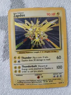 Pokemon TCG Zapdos Base Set 16/102 Holo Unlimited Holo Rare PLAYED MP - Image 3
