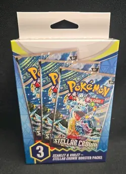 Pokemon Scarlet and Violet Stellar Crown Hanger Box 3x Booster Pack New Sealed - Image 1