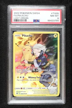Pokemon 2022 Pikachu TG05/TG30 Full Art Lost Origin NM-MT PSA 8 - Image 1