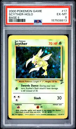 2000 POKEMON BASE SET 2 #17 SCYTHER-HOLO PSA 6 - Image 1