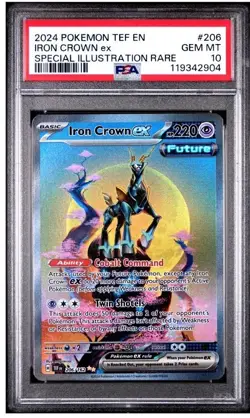 2024 POKEMON TEMPORAL FORCES SPECIAL ILLUSTRATION RARE#206 IRON CROWN EX PSA 10 - Image 1