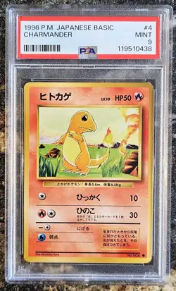 1996 Pokemon Japanese Basic Base Set CHARMANDER 4 PSA 9 MINT - Image 1