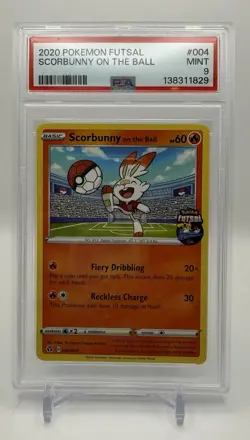 2020 POKEMON FUTSAL #004 SCORBUNNY ON THE BALL SM163 PSA-9 - Image 1