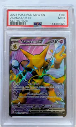 PSA MINT 9 - 2023 POKEMON MEW EN-151 ULTRA RARE 188 ALAKAZAM ex - Image 1