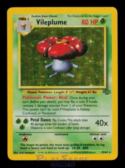 Pokemon Card Vileplume 15/64 Jungle Unlimited Holo Vintage WOTC Rare MP 1999 - Image 1