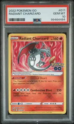 PSA 10 Gem Mint Radiant Charizard 011 Ultra Rare Holo 2022 Pokemon Go - Image 1