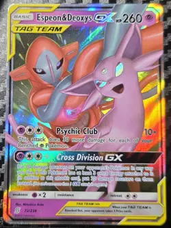 Pokemon TCG Espeon & Deoxys GX Holo Card 72/236 Unified Minds Ultra Rare - Image 1