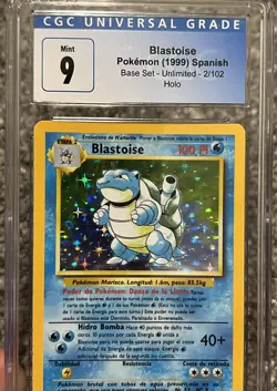 1999 Pokemon SPANISH Blastoise 💦 Base Set Holo 2/102 CGC 9 Mint Pop 2 - Image 3