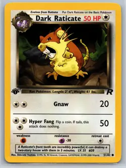 NM Dark Raticate 51/82 1st Edition Team Rocket Pokemon 2000 - Image 1
