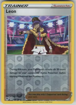NM Leon 154/185 Holo Rare Vivid Voltage Pokemon Reverse Holo 2020 - Image 1