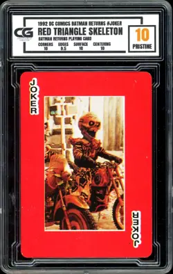 1992 DC Batman Returns Playing Card Joker Red Triangle Skeleton b CG 10 PRISTINE - Image 1