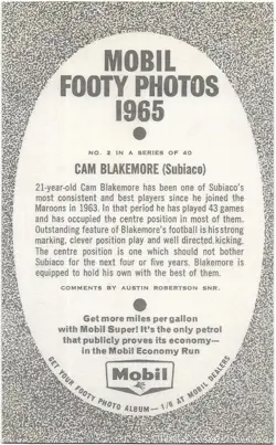 1965 WAFL Mobil Football Photo (2) Cam BLAKEMORE Subiaco - Image 2