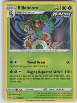 LP Rillaboom 018/198 Holo Holo Rare Chilling Reign Pokemon 2021 - Image 1