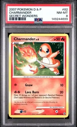PSA 8 NM-MT 2007 POKEMON DIAMOND & PEARL Secret Wonders #82 Charmander Non Holo - Image 1