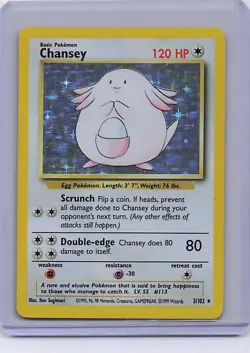 Chansey 3/102 Holo Rare Base Set Unlimited Pokemon Heavily Played - Image 1